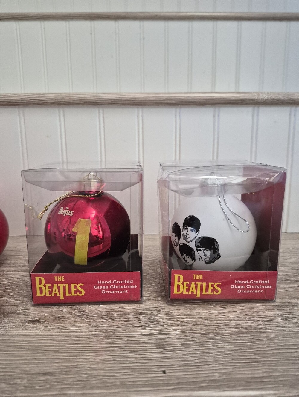 6 The Beatles Red and White Glass Holiday Ornaments Set